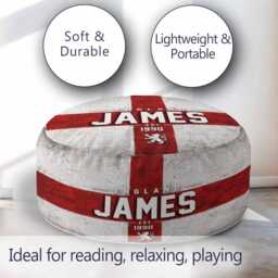 Personalised Name Year England Flag Kids Pouffe Football T Shirt Number Supporter Decor St George Cross Sport Fan Bedroom Playroom Seat Rest - thumbnail 3