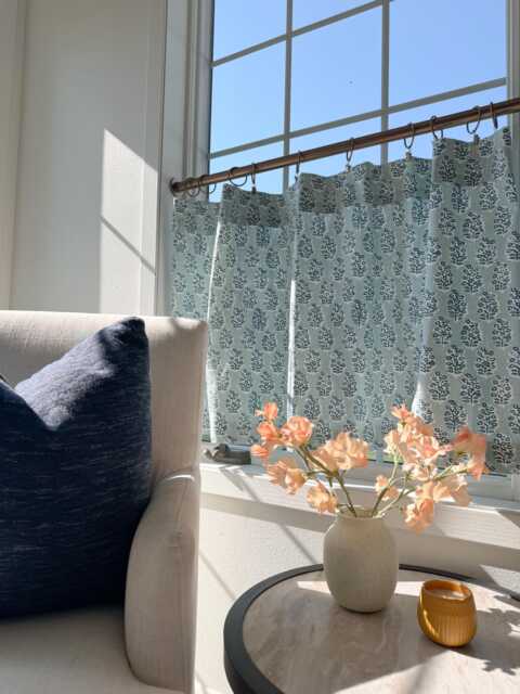 Blue & Teal Block Print Cafe Curtains , Tier Curtains, Kitchen Bathroom Window Treatments, Kitchen Curtain