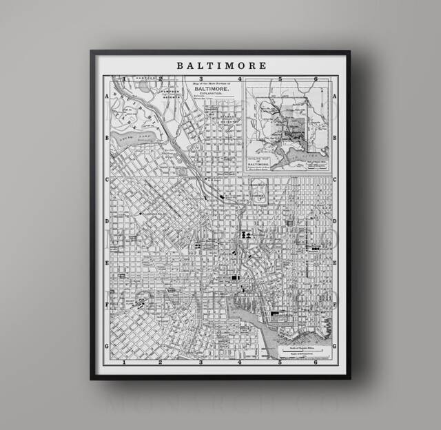 Vintage Baltimore Street Map Art Print Circa 1900S - image 1