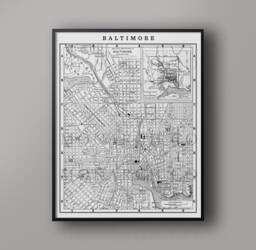 Vintage Baltimore Street Map Art Print Circa 1900S - thumbnail 1