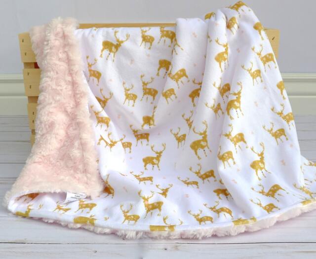 Personalized Deer Baby Blanket - Floral Woodland Blankets Minky - image 1