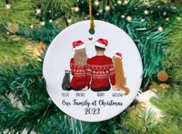 Our Family At Christmas Bauble, Couple & Dog Decoration, Couples Tree Ornament