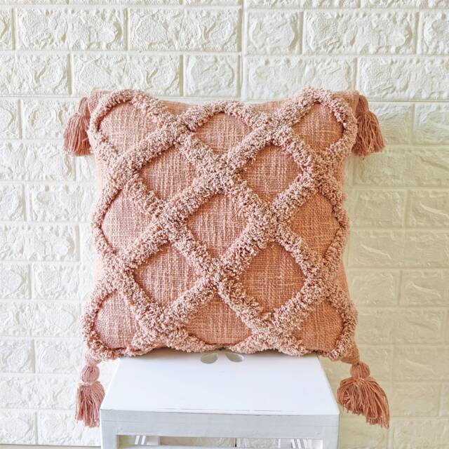 Blush Pink Tufted Textured 100% Raw Cotton Hand Dyed Fabric 18x18 , 20x20 22x22 24x24 Inches Boho Decorative Throw Pillow Cover - image 1