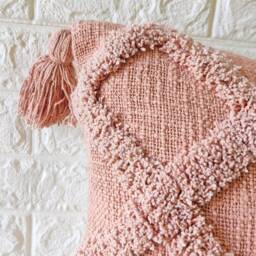 Blush Pink Tufted Textured 100% Raw Cotton Hand Dyed Fabric 18x18 , 20x20 22x22 24x24 Inches Boho Decorative Throw Pillow Cover - thumbnail 3