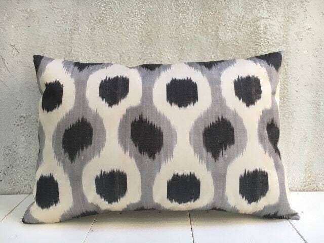 Silk Ikat Lumbar Pillow Cover, Handwoven Decorative Cushion - 12x20 - image 1