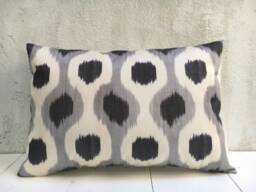 Silk Ikat Lumbar Pillow Cover, Handwoven Decorative Cushion - 12x20