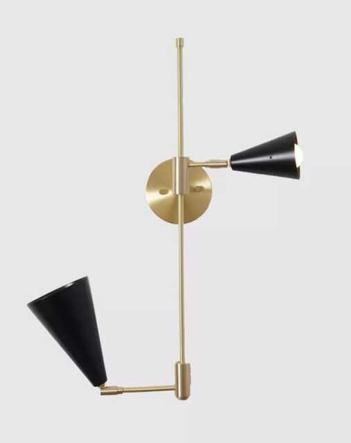 Mid-Century Modern Wall Sconce, Adjustable Brass & Black Cone Light, Vanity Lighting - image 1