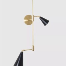 Mid-Century Modern Wall Sconce, Adjustable Brass & Black Cone Light, Vanity Lighting - thumbnail 2