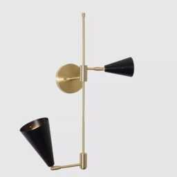 Mid-Century Modern Wall Sconce, Adjustable Brass & Black Cone Light, Vanity Lighting - thumbnail 3