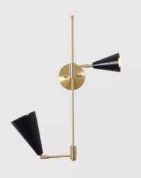 Mid-Century Modern Wall Sconce, Adjustable Brass & Black Cone Light, Vanity Lighting - thumbnail 1