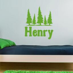 Personalized Name Vinyl Decal, Nursery Wall Woodland Nursery, Pine Tree Decals, Childrens Bedroom Decal, Adventure Decor - thumbnail 1