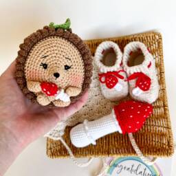 Crochet Hedgehog & Mushroom Baby Gift Set, Woodland Shower - thumbnail 3