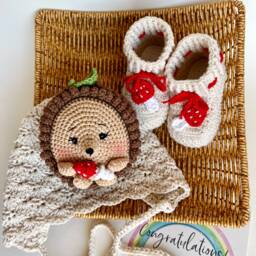 Crochet Hedgehog & Mushroom Baby Gift Set, Woodland Shower - thumbnail 2