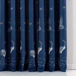 Blue Embroidered Linen Custom Size Curtains 5 Color For Living Room Crane Bird Drapery - thumbnail 1