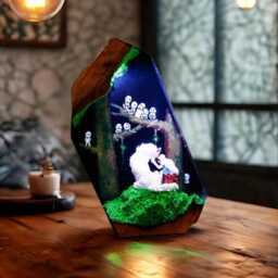 Princess Monon.o.ke Resin Lamp - Handmade Led Night Light Inspired By Forest Spirit - Fantasy Anime Ghibli Decor Style Gift - thumbnail 1