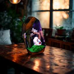 Princess Monon.o.ke Resin Lamp - Handmade Led Night Light Inspired By Forest Spirit - Fantasy Anime Ghibli Decor Style Gift - thumbnail 2