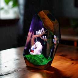 Princess Monon.o.ke Resin Lamp - Handmade Led Night Light Inspired By Forest Spirit - Fantasy Anime Ghibli Decor Style Gift - thumbnail 3