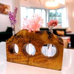 Olive Wood Dried Flower Vase - Plant Lover Christmas Gift Propagation Rustic House D??cor