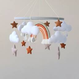 Rainbow Baby Mobile, Baby Bed Decoration, Boho Mobile, Mobile Boy, Felt Hanging Musical Kit Crib Gender Neutral - thumbnail 2