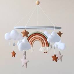 Rainbow Baby Mobile, Baby Bed Decoration, Boho Mobile, Mobile Boy, Felt Hanging Musical Kit Crib Gender Neutral - thumbnail 3