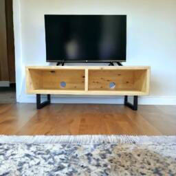 Nordic Tv Stand Rustic Reclaimed Wood Media Console With Steel Legs - thumbnail 3