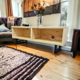 Nordic Tv Stand Rustic Reclaimed Wood Media Console With Steel Legs - thumbnail 2