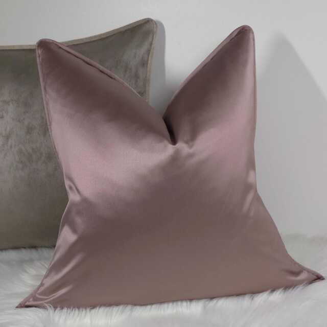 Self Piped Mauve - Pink Luxury Cushion Cover Bold Satin Fabric, Modern Sofa Bed Pillow Accent Cushion - image 1