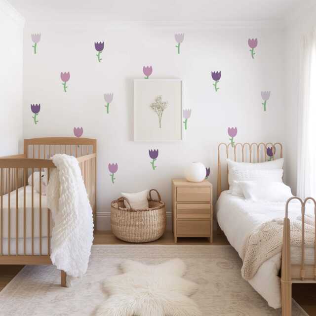 Purple Tulip Flower Fabric Wall Stickers Reusable Nursery Flower Wall Decals - image 1