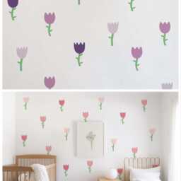 Purple Tulip Flower Fabric Wall Stickers Reusable Nursery Flower Wall Decals - thumbnail 2