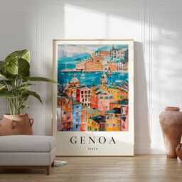 Genoa Italy Travel Poster Liguria Coastal Wall Art - thumbnail 2