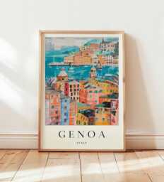 Genoa Italy Travel Poster Liguria Coastal Wall Art - thumbnail 1