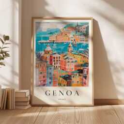 Genoa Italy Travel Poster Liguria Coastal Wall Art - thumbnail 3