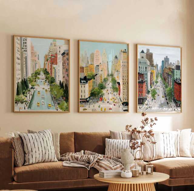 Set Of 3 New York City Posters, Usa Travel Prints, Nyc Skyline Wall Art Sets, Manhattan Poster Decor - image 1