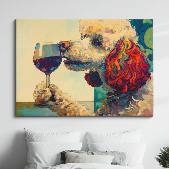 Poodle Drinking Wine Dog Pet Abstract Oil Painting Framed Poster Print - Canvas Wall Art Living Home Decor Interior Gift - image 1