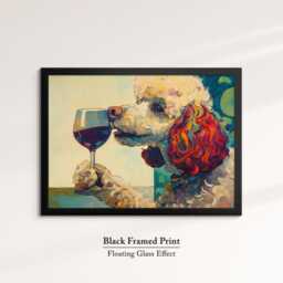 Poodle Drinking Wine Dog Pet Abstract Oil Painting Framed Poster Print - Canvas Wall Art Living Home Decor Interior Gift - thumbnail 2