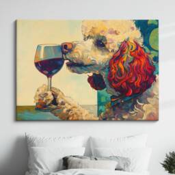 Poodle Drinking Wine Dog Pet Abstract Oil Painting Framed Poster Print - Canvas Wall Art Living Home Decor Interior Gift - thumbnail 1