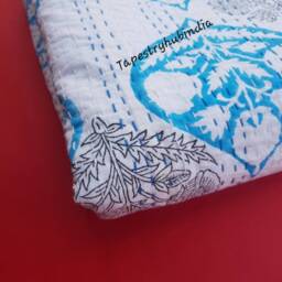 New Floral Print Kantha Block Bed Cover Handmade Bedding Gudari Indian Hand Bedspread Throw Cotton Quilt - thumbnail 4