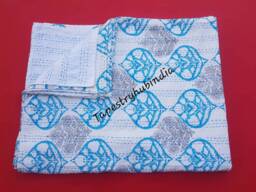 New Floral Print Kantha Block Bed Cover Handmade Bedding Gudari Indian Hand Bedspread Throw Cotton Quilt - thumbnail 1