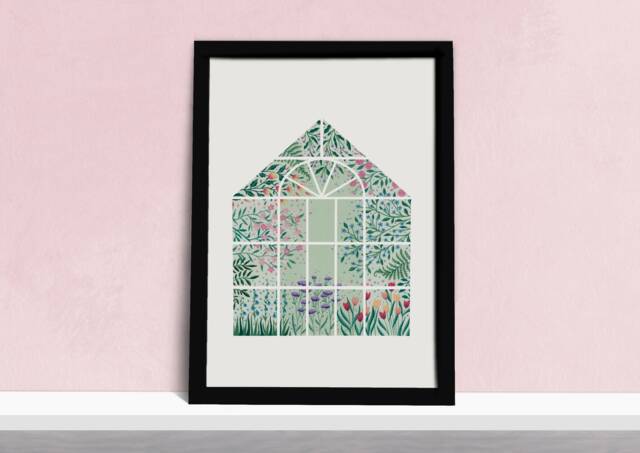 Illustrated Greenhouse Art Print - Plant Lovers Botanical Decor Watercolour Flowers Illustration Gift For Her Gardeners - image 1