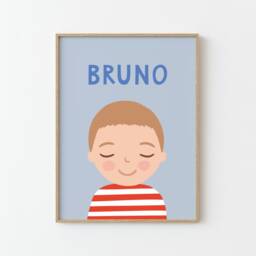 Personalized Boy Portrait - Dark Blonde Hair, Custom Kids Print With Name, Illustrated, Red Blue - thumbnail 3