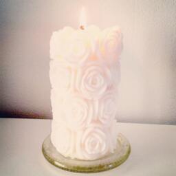 Large Rose Pillar Candle, Wedding Table Fragrance Free Unscented Floral Candle - thumbnail 4