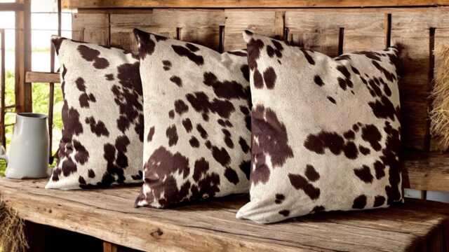 Faux Cowhide Cushion - Textured Leather Pillow, 45x45cm - image 1