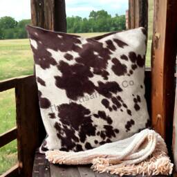 Faux Cowhide Cushion - Textured Leather Pillow, 45x45cm - thumbnail 2