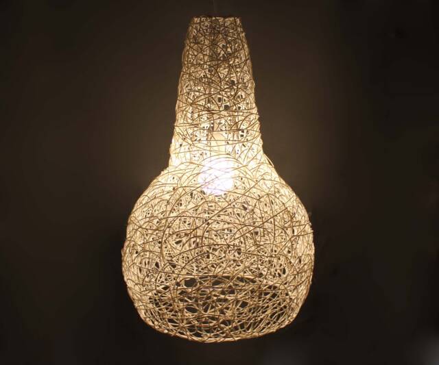 "Big Gourd Shape White Rattan Pendant Lights, Diameter 17.7"", Height 26.7" - image 1
