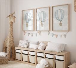 Set Of 3 Hot Air Balloon Animals Prints, Nursery, Playroom, Children's Poster, Girls Boys Bedroom, Kids Wall Art, A3 A4 Print - thumbnail 1