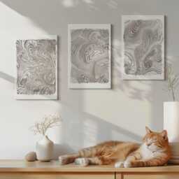 Canvas Set Of 3 Wall Art - Modern Shapes Painting, Brown Print, Abstract Hanging Piece - thumbnail 3