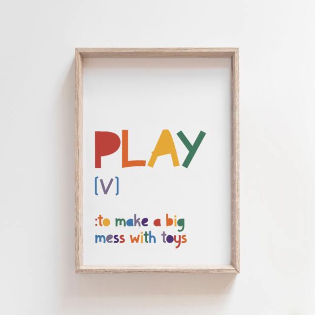 Play Definition Print, Kids Wall Art, Playroom Prints, Rainbow, Nursery Colourful - image 1