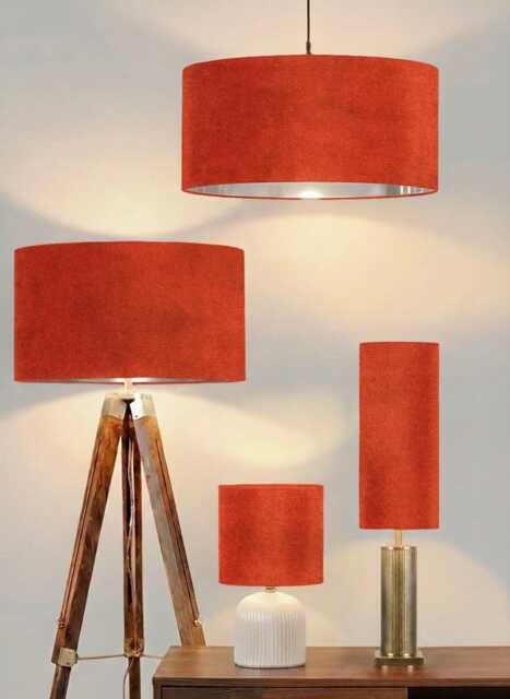 New Luxury Velvet Deep Pumpkin Orange Drum Lamp Shade & Pendant Light Suitable For Both Table Ceilings - image 1