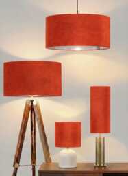 New Luxury Velvet Deep Pumpkin Orange Drum Lamp Shade & Pendant Light Suitable For Both Table Ceilings - thumbnail 1