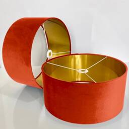 New Luxury Velvet Deep Pumpkin Orange Drum Lamp Shade & Pendant Light Suitable For Both Table Ceilings - thumbnail 2